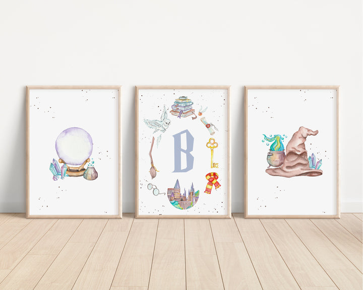 SET OF 3 Harry Potter Personalised Print | Hedwig Hogwarts Magic Wizard Bedroom Print Kids Children Nursery Bedroom Art Wall Disney Pixar