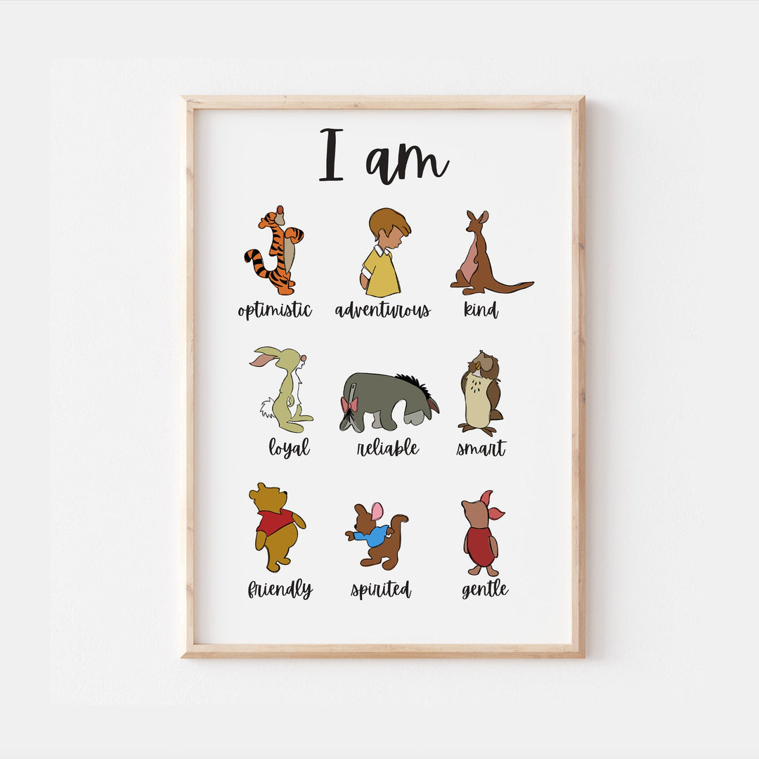 Winnie The Pooh | I Am Print | Eeyore Tigger Piglet Owl Roo Kanga Rabbit Robin Bedroom Kids Children Nursery Baby Gift Art Wall Disney Pixar