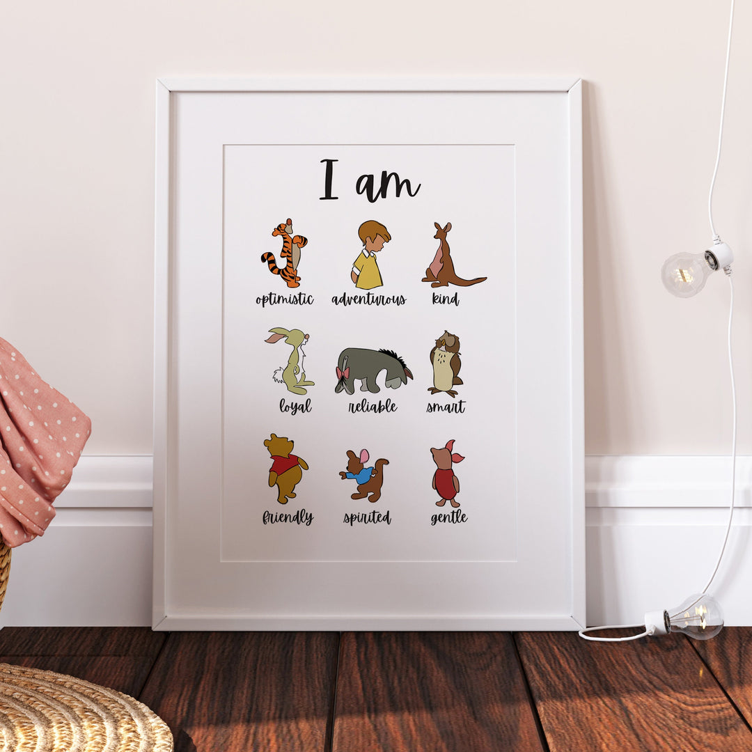 Winnie The Pooh | I Am Print | Eeyore Tigger Piglet Owl Roo Kanga Rabbit Robin Bedroom Kids Children Nursery Baby Gift Art Wall Disney Pixar