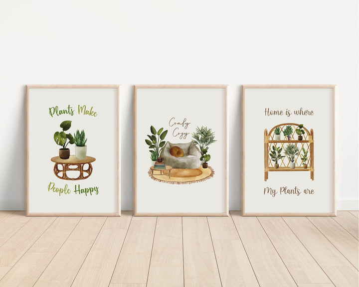 SET OF 3 Plants Prints | Flowers Boho Art, Bedroom Home Wall Decor, Botanical Houseplants Posters, Modern Living Room Garden Lover Gift