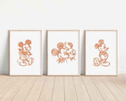 SET OF 3 Mickey Mouse Prints | Minnie Disneyland World Sketch Bedroom Kids Children Nursery Bedroom Art Wall Disney Newborn Baby Decor Pixar