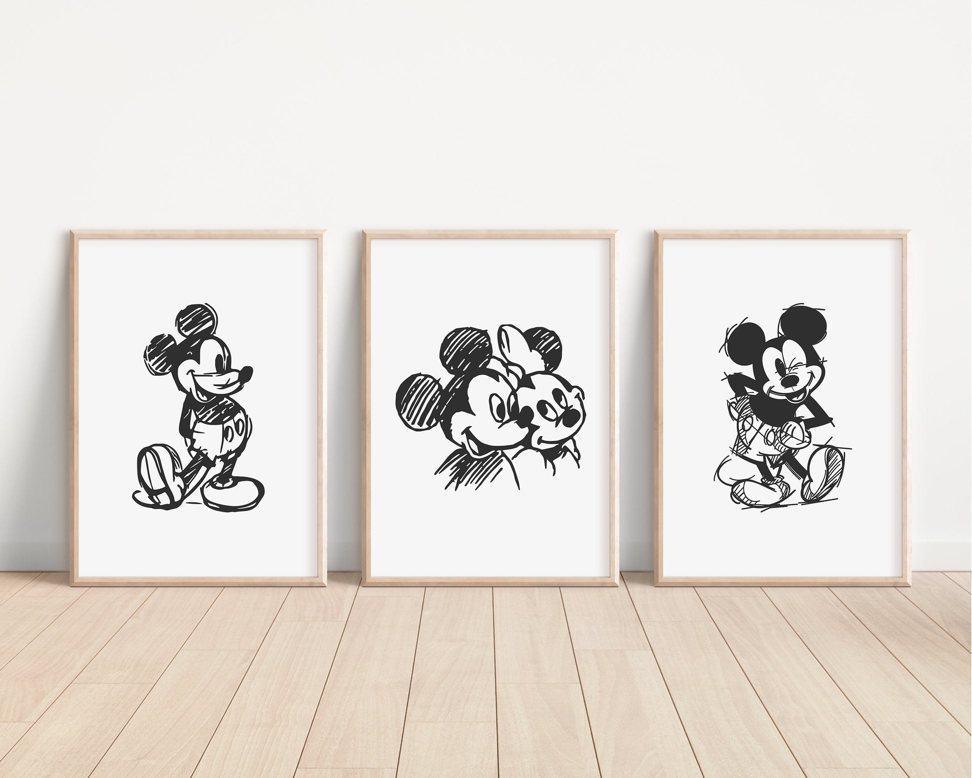SET OF 3 Mickey Mouse Prints | Minnie Disneyland World Sketch Bedroom Kids Children Nursery Bedroom Art Wall Disney Newborn Baby Decor Pixar