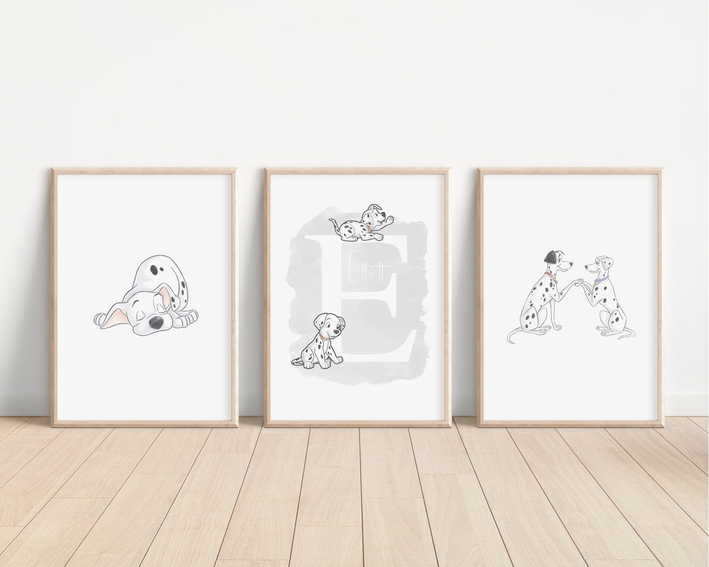 SET OF 3 101 Dalmatians Personalized Disney prints | Spot Pongo Perdita | Bedroom Print Kids Children Babies Nursery Bedroom Art Pixar Decor