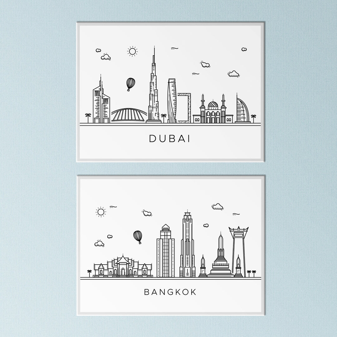 Travel Prints | Monochrome Skyline New York Barcelona Rome Cairo London Sydney Paris Vacay Free Spirit Posters Home Decor Wall Art Tourist