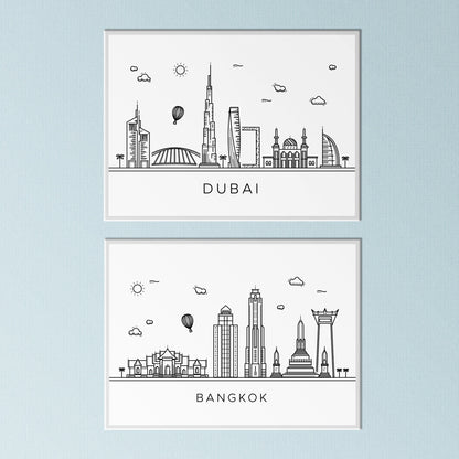 Travel Prints | Monochrome Skyline New York Barcelona Rome Cairo London Sydney Paris Vacay Free Spirit Posters Home Decor Wall Art Tourist