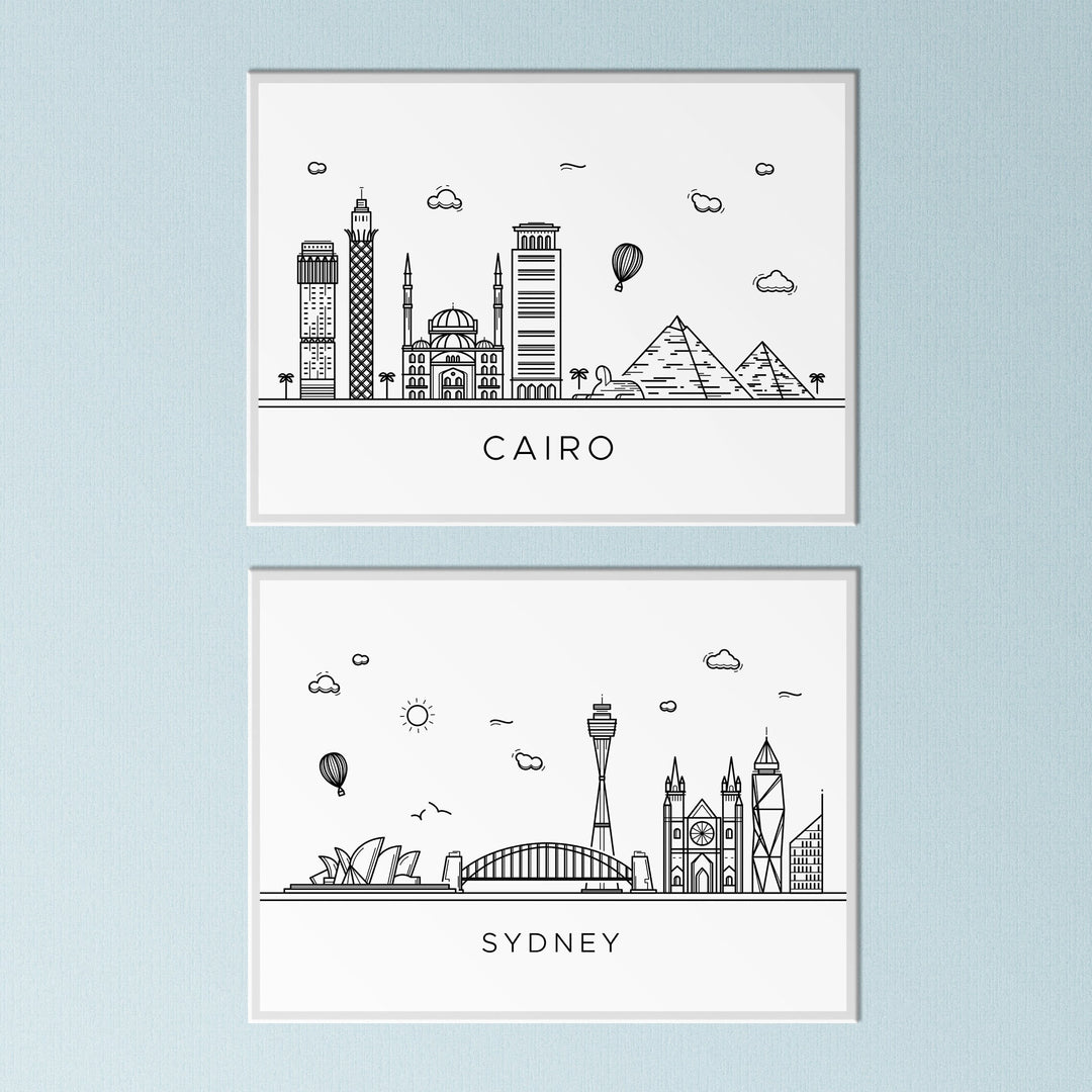 Travel Prints | Monochrome Skyline New York Barcelona Rome Cairo London Sydney Paris Vacay Free Spirit Posters Home Decor Wall Art Tourist