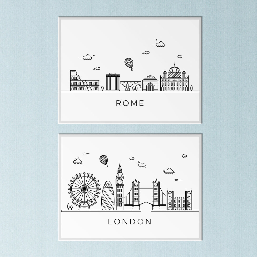 Travel Prints | Monochrome Skyline New York Barcelona Rome Cairo London Sydney Paris Vacay Free Spirit Posters Home Decor Wall Art Tourist