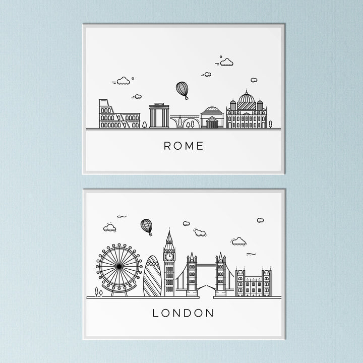 Travel Prints | Monochrome Skyline New York Barcelona Rome Cairo London Sydney Paris Vacay Free Spirit Posters Home Decor Wall Art Tourist