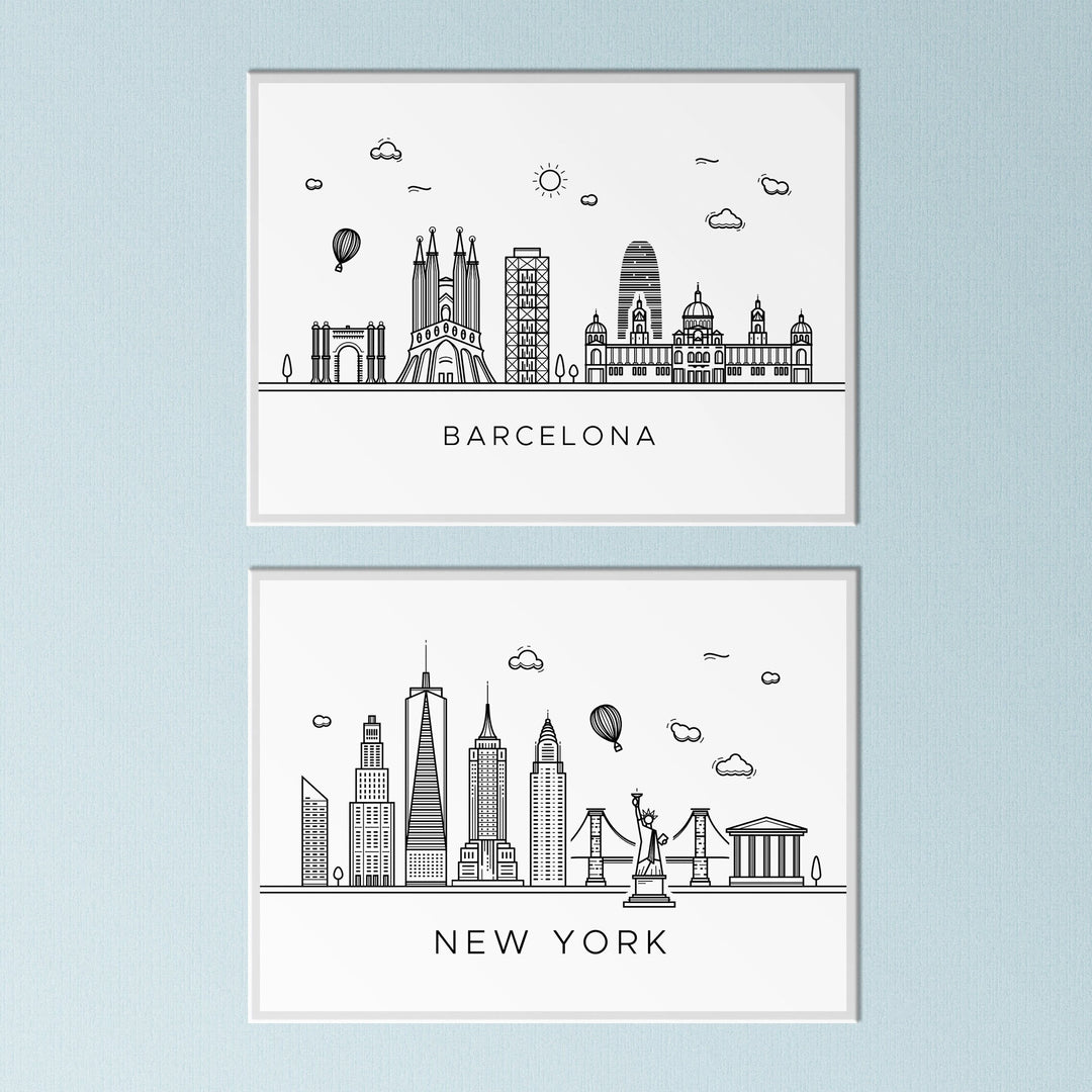 Travel Prints | Monochrome Skyline New York Barcelona Rome Cairo London Sydney Paris Vacay Free Spirit Posters Home Decor Wall Art Tourist