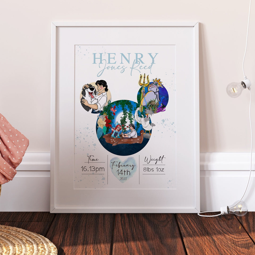 Personalised The Day You Were Born | The Little Mermaid Ariel Eric Disney Newborn Print Alien Bedroom Nursery Decor Baby Gift Poster