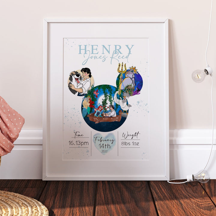 Personalised The Day You Were Born | The Little Mermaid Ariel Eric Disney Newborn Print Alien Bedroom Nursery Decor Baby Gift Poster