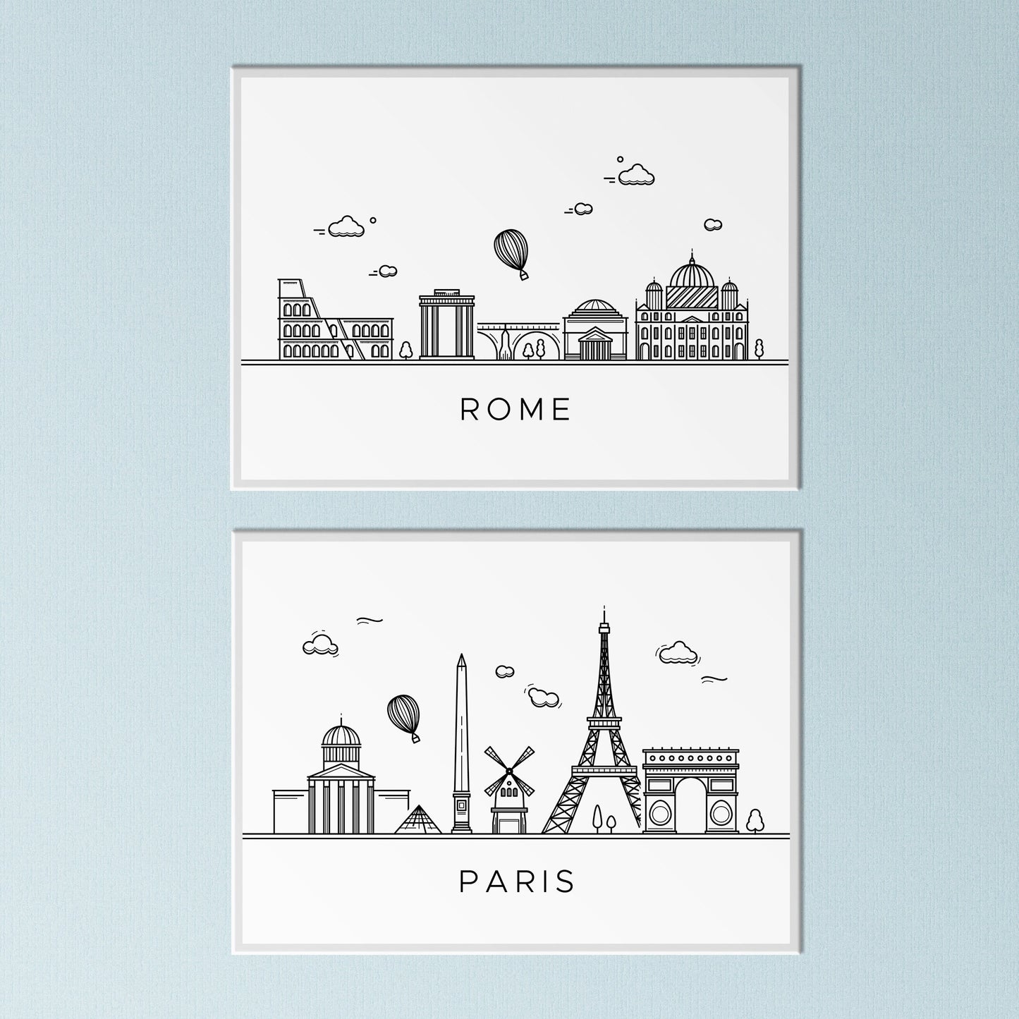 Travel Prints | Monochrome Skyline New York Barcelona Rome Cairo London Sydney Paris Vacay Free Spirit Posters Home Decor Wall Art Tourist