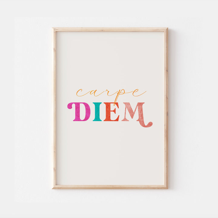 Carpe Diem Print | Colourful Quote Affirmation Art | Love Happy Cute Living Room Bedroom Wall Art Decor | Poster Vibrant Home