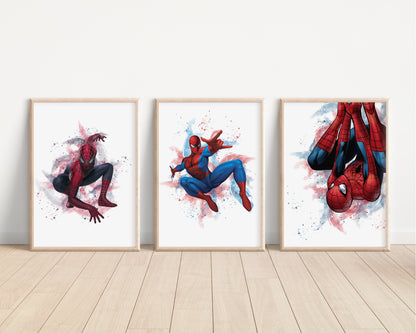 Spiderman Prints | Watercolour Marvel Superhero Peter Parker Kids Children Nursery Bedroom Wall Art | Disney Pixar