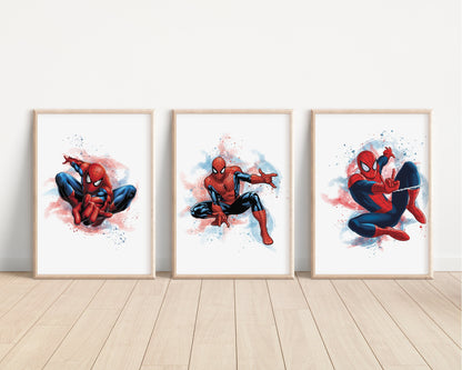 Spiderman Prints | Watercolour Marvel Superhero Peter Parker Kids Children Nursery Bedroom Wall Art | Disney Pixar