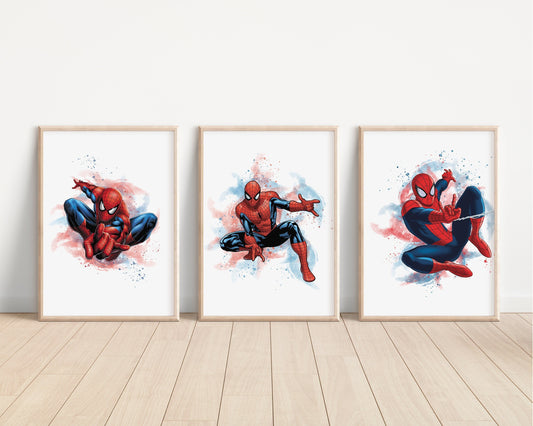 Spiderman Prints | Watercolour Marvel Superhero Peter Parker Kids Children Nursery Bedroom Wall Art | Disney Pixar
