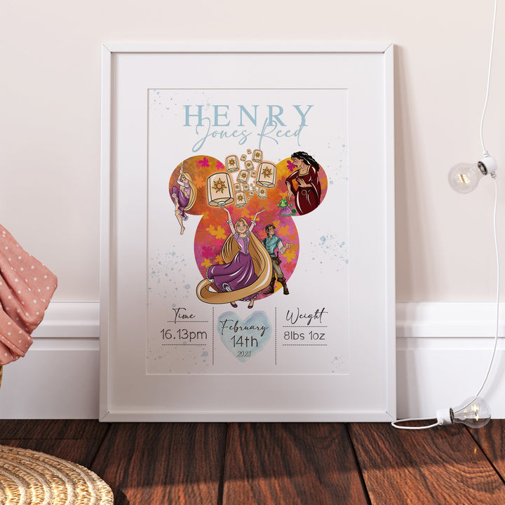 Personalised The Day You Were Born | Tangled Rapunzel Flynn Pascal Gothel Disney Newborn Print Bedroom Nursery Decor Baby Gift Poster