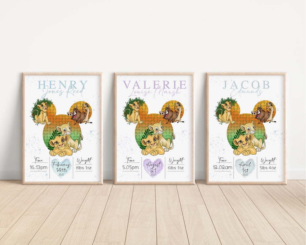 Personalised The Day You Were Born | The Lion King Simba Nala Timon Pumba Disney Newborn Print Alien Bedroom Nursery Decor Baby Gift Poster