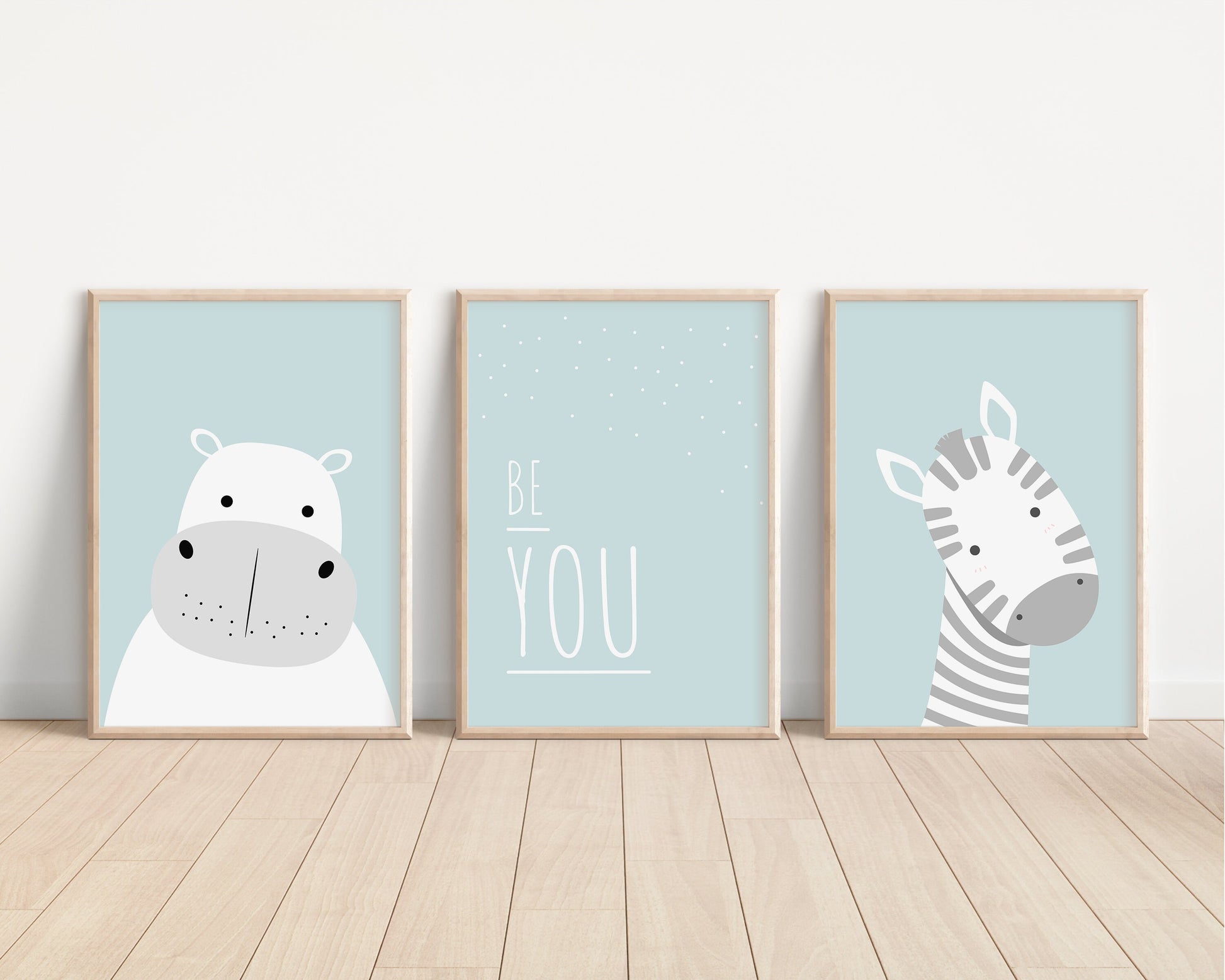 SET OF 3 Be You Prints | Hippo Zebra Safari Cute Scandi Animals Pastel Bedroom Print Kids Children Nursery Bedroom Art Wall