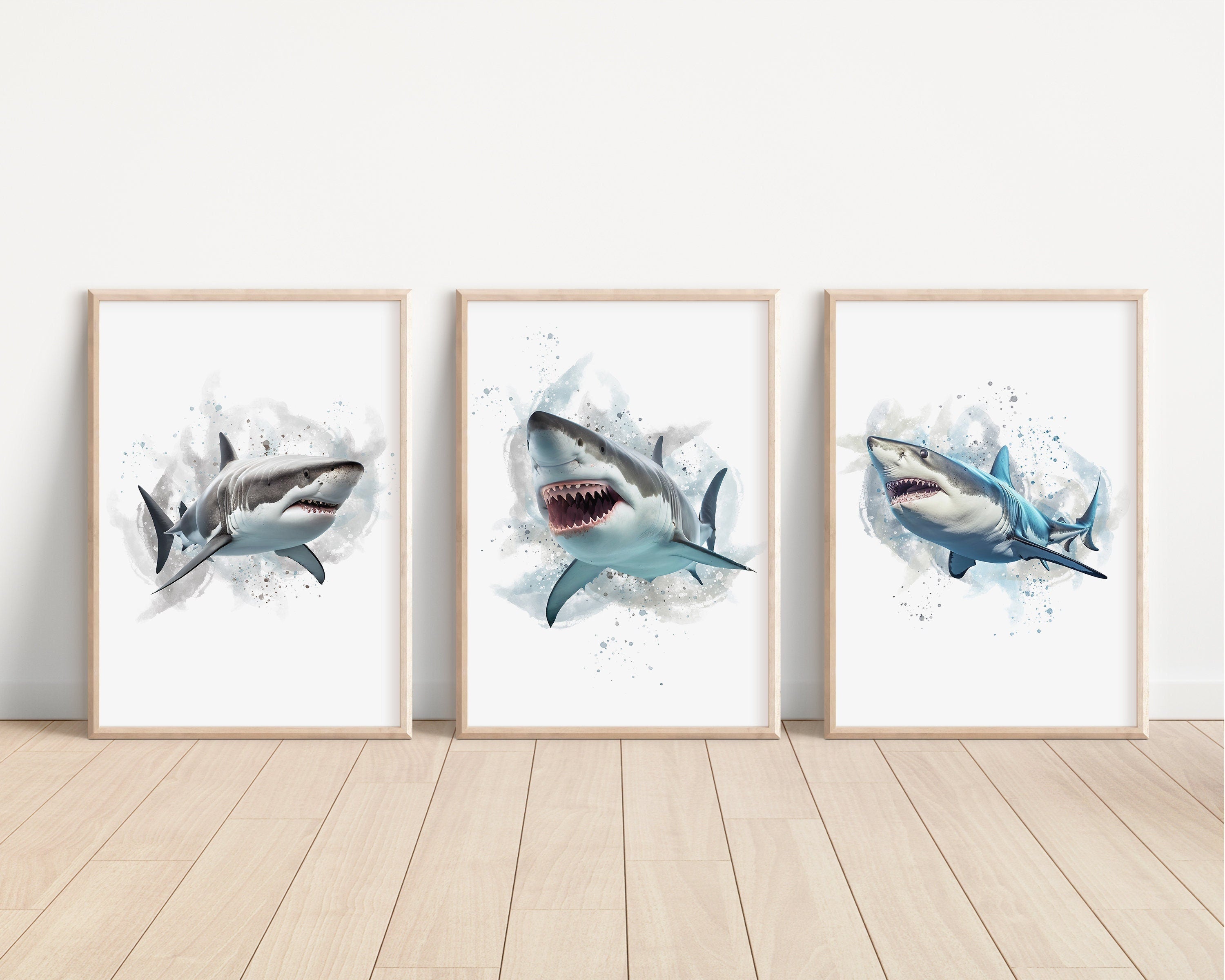 Watercolour Sharks Kids Bedroom Prints – Funky Print Factory