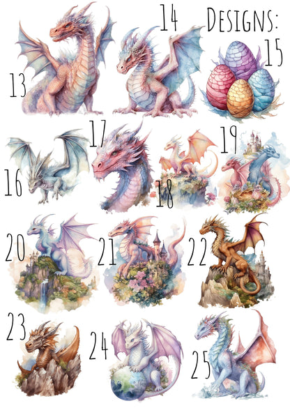 SET OF 3 Dragons Personalized Print | Mythological Creatures Bedroom Decor | Kids Fantasy Watercolour Children Nursery Bedroom Art Wall