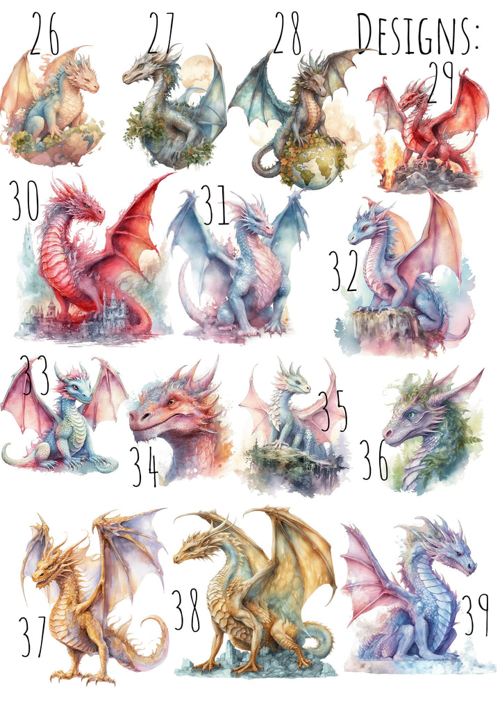 SET OF 3 Dragons Personalized Print | Mythological Creatures Bedroom Decor | Kids Fantasy Watercolour Children Nursery Bedroom Art Wall