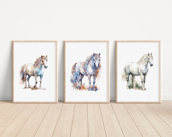 Watercolour Horse Prints | Pony Illustrations | Arabian Thoroughbred Friesian Mare Shetland Shire Bedroom Nursery Wall Art Decor Gifts