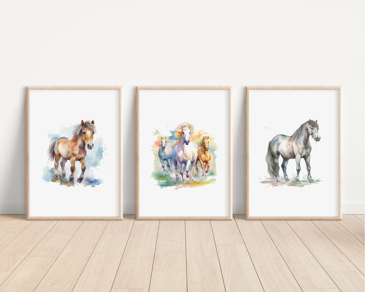 Watercolour Horse Prints | Pony Illustrations | Arabian Thoroughbred Friesian Mare Shetland Shire Bedroom Nursery Wall Art Decor Gifts