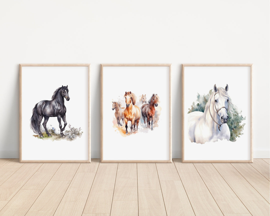 Watercolour Horse Prints | Pony Illustrations | Arabian Thoroughbred Friesian Mare Shetland Shire Bedroom Nursery Wall Art Decor Gifts