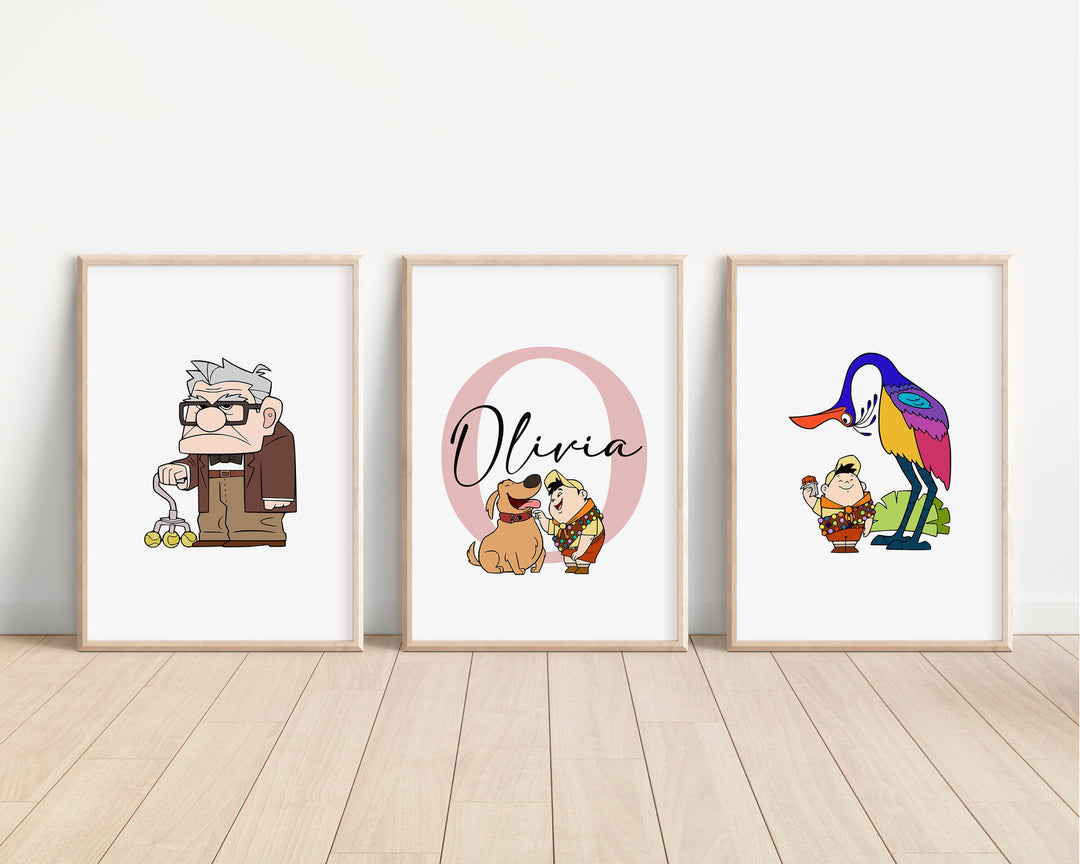 SET OF 3 UP Personalised Print | Carl Fredricksen Russell Dug Alpha Bedroom Decor | Kids Children Nursery Bedroom Art Wall Disney Pixar