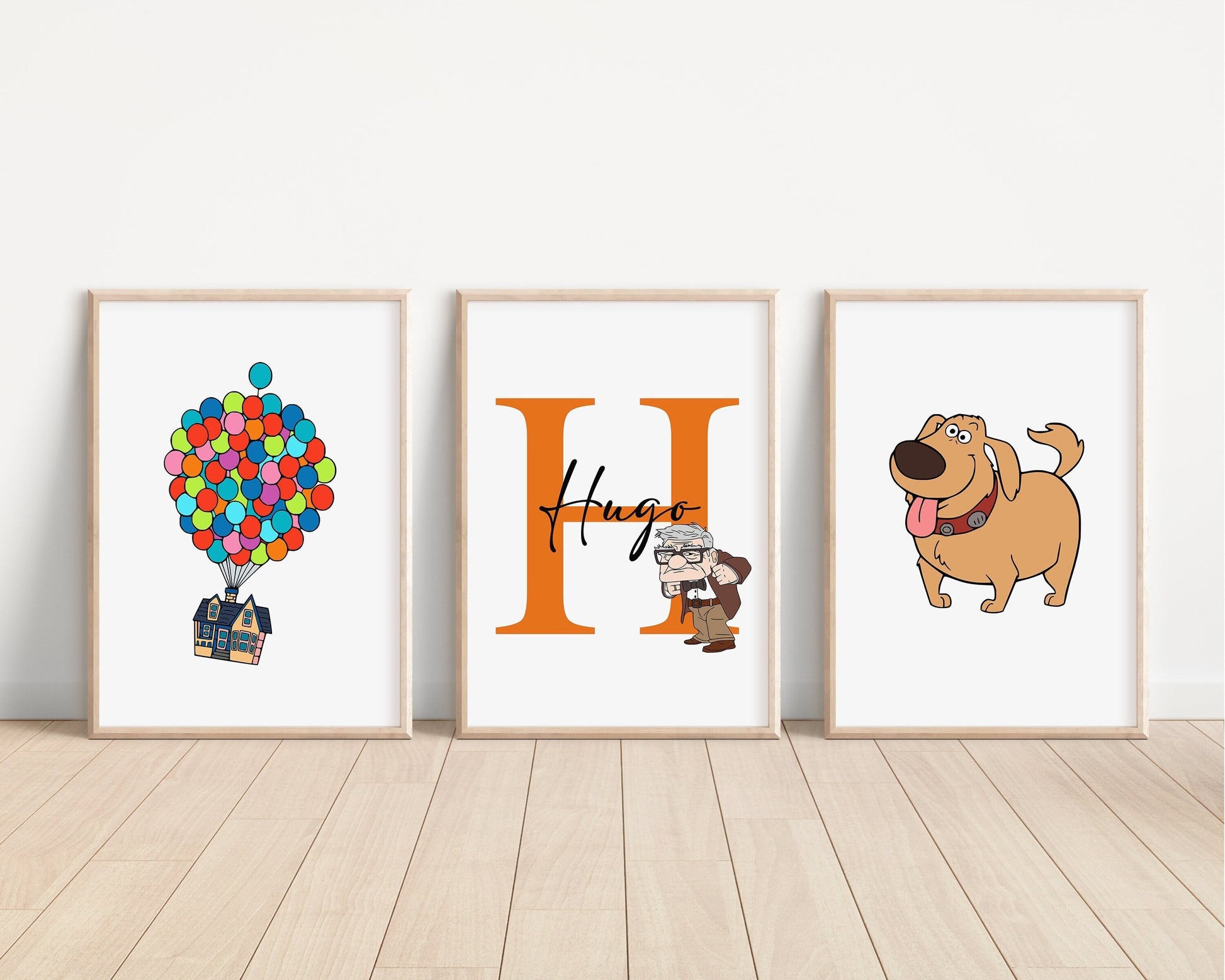 SET OF 3 UP Personalised Print | Carl Fredricksen Russell Dug Alpha Bedroom Decor | Kids Children Nursery Bedroom Art Wall Disney Pixar