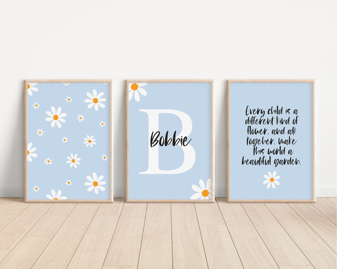 SET OF 3 Daisy Personalised Print | Flower Floral Name Quote Bedroom Decor | Girls Kids Children Nursery Bedroom Art Wall