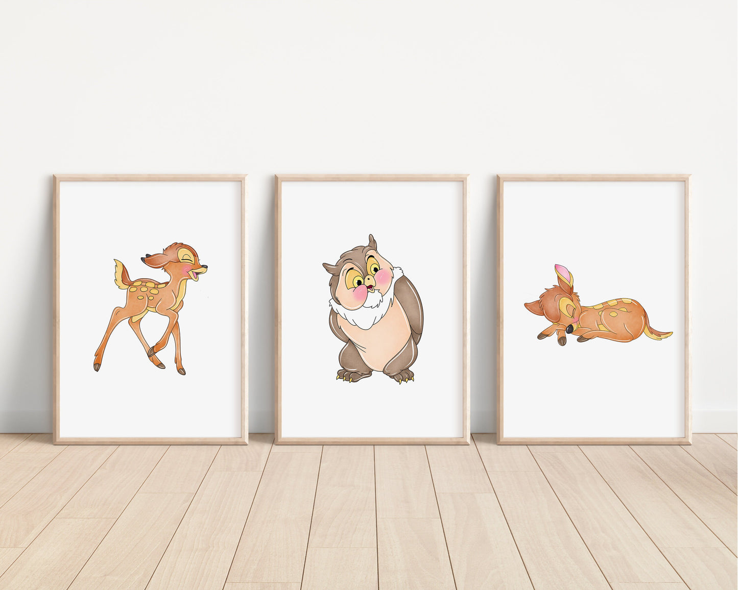 Bambi Prints | Watercolour Thumper Flower Miss Bunny Owl Bedroom Kids Children Nursery Bedroom Art Wall Disney Pixar