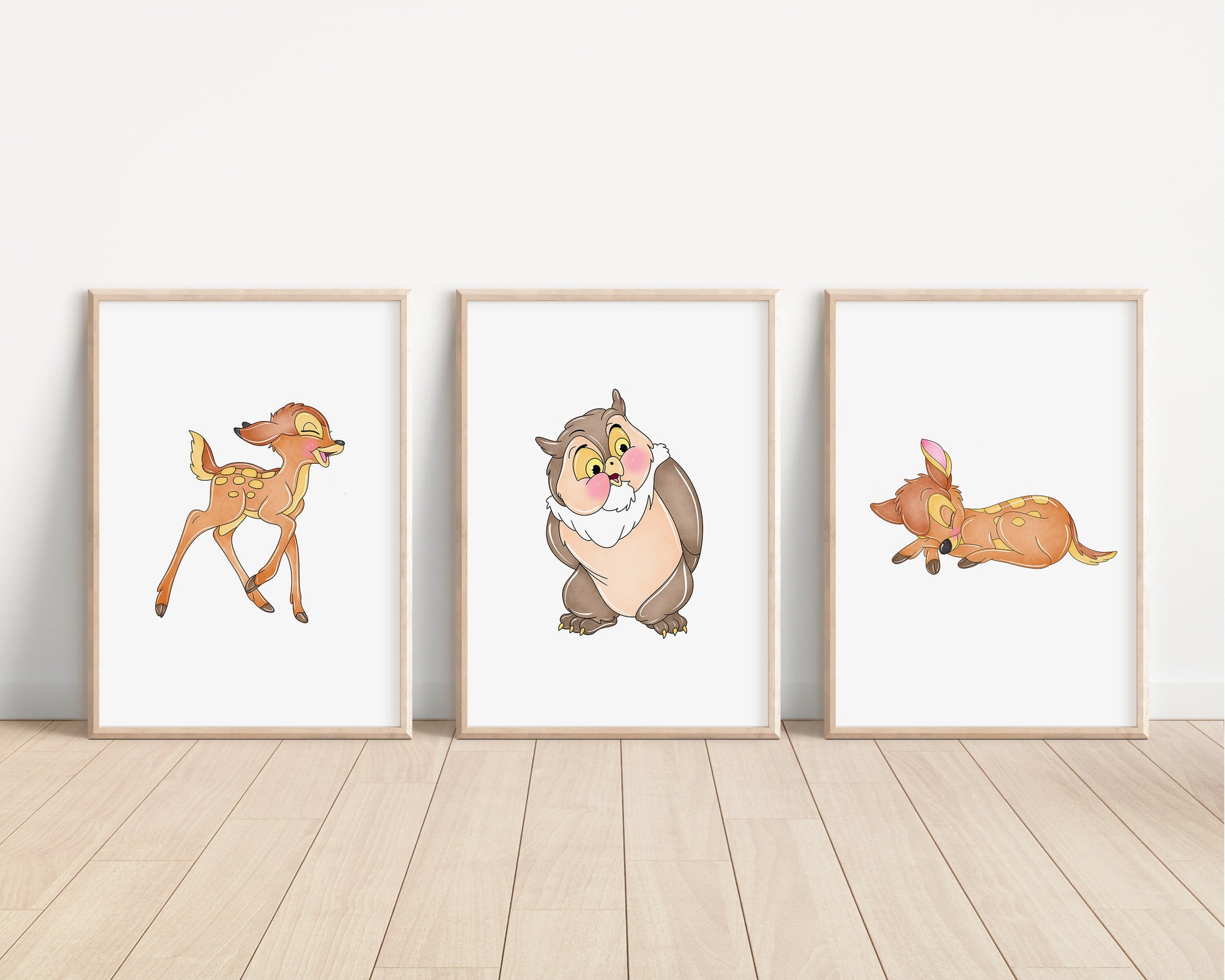 Bambi Prints | Watercolour Thumper Flower Miss Bunny Owl Bedroom Kids Children Nursery Bedroom Art Wall Disney Pixar