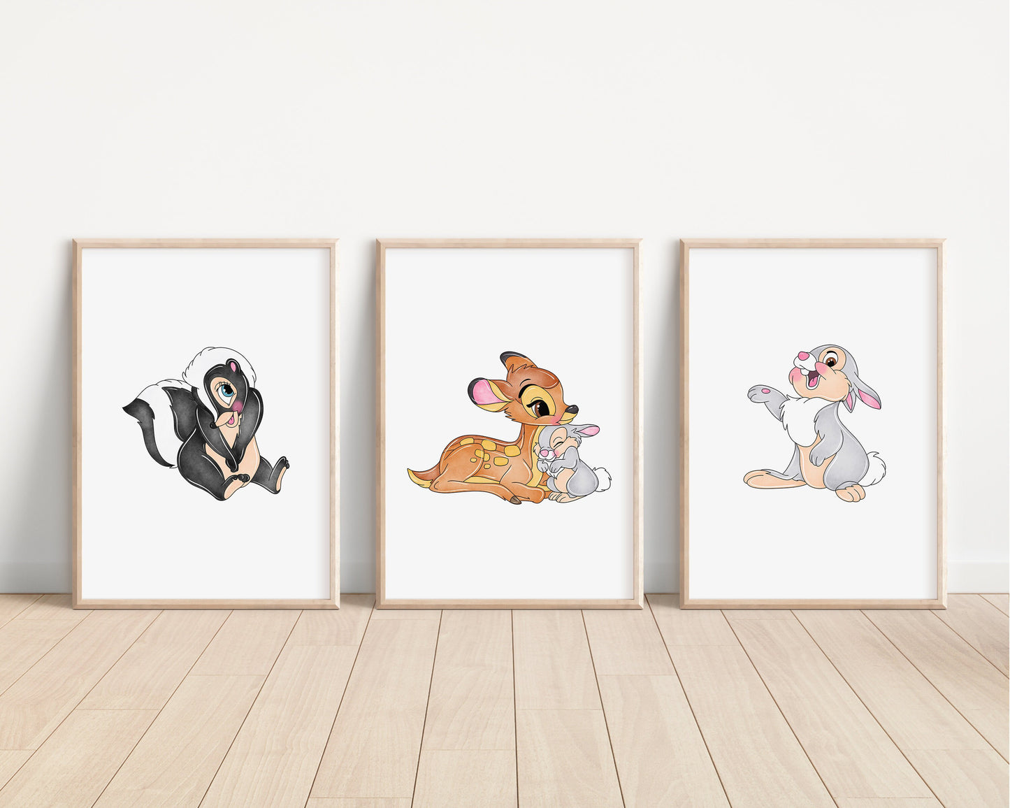 Bambi Prints | Watercolour Thumper Flower Miss Bunny Owl Bedroom Kids Children Nursery Bedroom Art Wall Disney Pixar