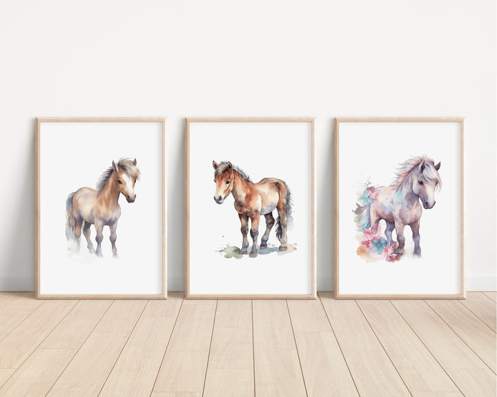 Watercolour Horse Prints | Pony Illustrations | Arabian Thoroughbred Friesian Mare Shetland Shire Bedroom Nursery Wall Art Decor Gifts