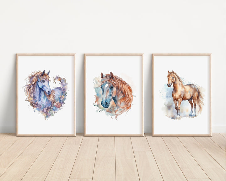 Watercolour Horse Prints | Pony Illustrations | Arabian Thoroughbred Friesian Mare Shetland Shire Bedroom Nursery Wall Art Decor Gifts