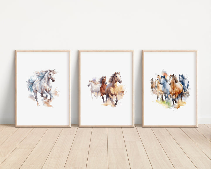 Watercolour Horse Prints | Pony Illustrations | Arabian Thoroughbred Friesian Mare Shetland Shire Bedroom Nursery Wall Art Decor Gifts