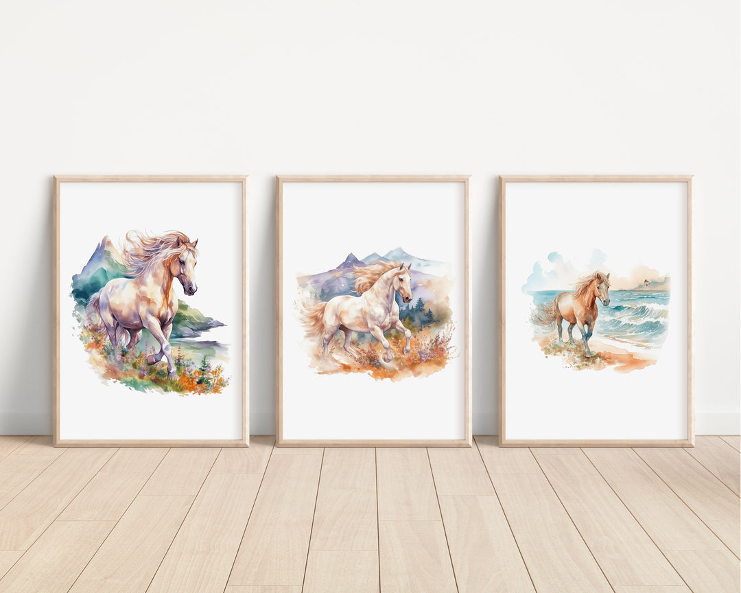 Watercolour Horse Prints | Pony Illustrations | Arabian Thoroughbred Friesian Mare Shetland Shire Bedroom Nursery Wall Art Decor Gifts