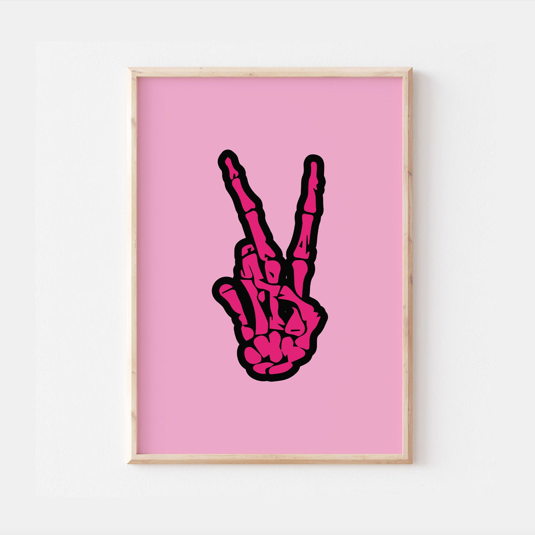 Skeleton Peace Out Print | Skull Pink Quote Affirmation Art | Gothic Emo Cute Living Room Wall Art Decor | Poster Vibrant Home