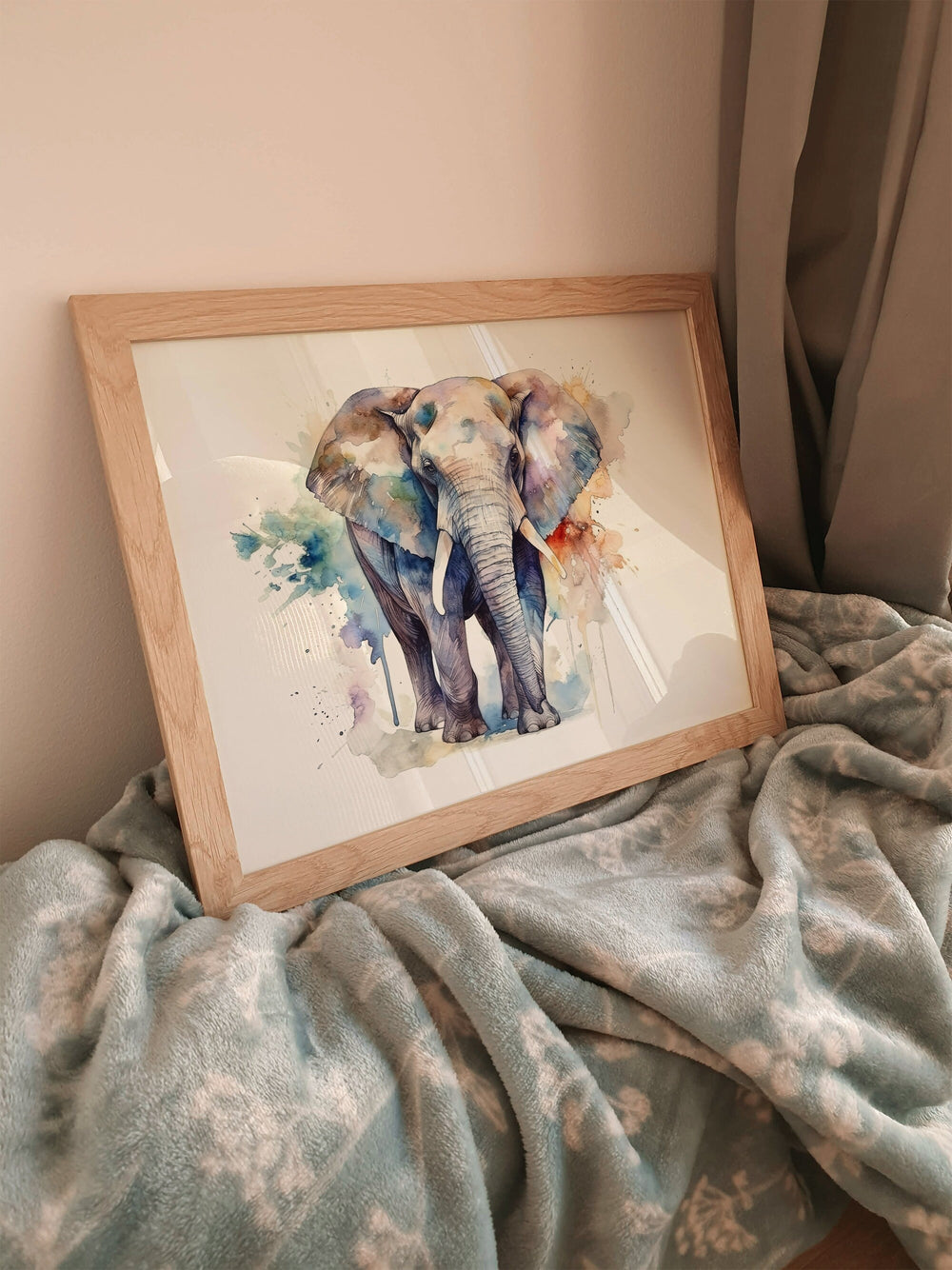 Elephant Print | Watercolour African Herd Life Decor | Colourful Safari Home Wall Art | Gift Posters Nature Kids Nursery Bedroom