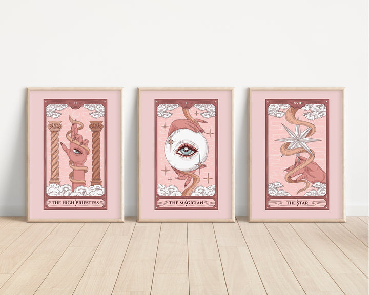 Tarot Card Prints | The Moon Death Sun Temperance | Pink Fall Autumn Bedroom Home Decor Posters Quote Halloween Wicca Style Psychic Wall Art