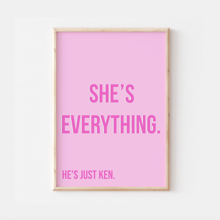 SHE'S EVERYTHING he's just Ken Print | Malibu Ken Doll Pink Name Art | Baby Kids Wall Decor Princess Bedroom Nursery