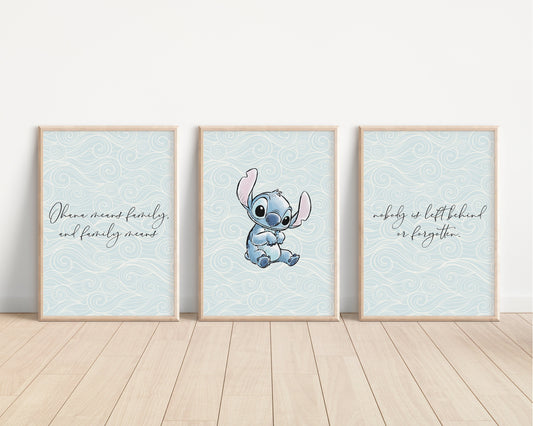 SET OF 3 Lilo & Stitch Prints | Stitch Alien Hawaii Ohana Bedroom Kids Children Nursery Bedroom Art Wall Disney Newborn Baby Decor Pixar