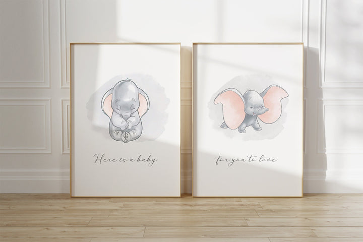 SET OF 2 - Dumbo Quote Prints | Newborn Baby Bedroom Decor Wall Art | Kids Children Babies Nursery Bedroom Baby Shower Classics Pixar