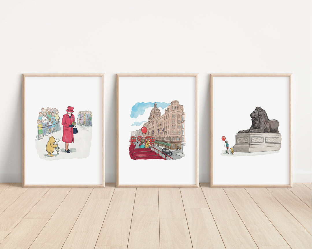 Winnie the Pooh Prints | Eeyore Piglet Tigger Roo | Disney London Classics Bedroom Kids Children Babies Nursery Art Wall Decor Newborn