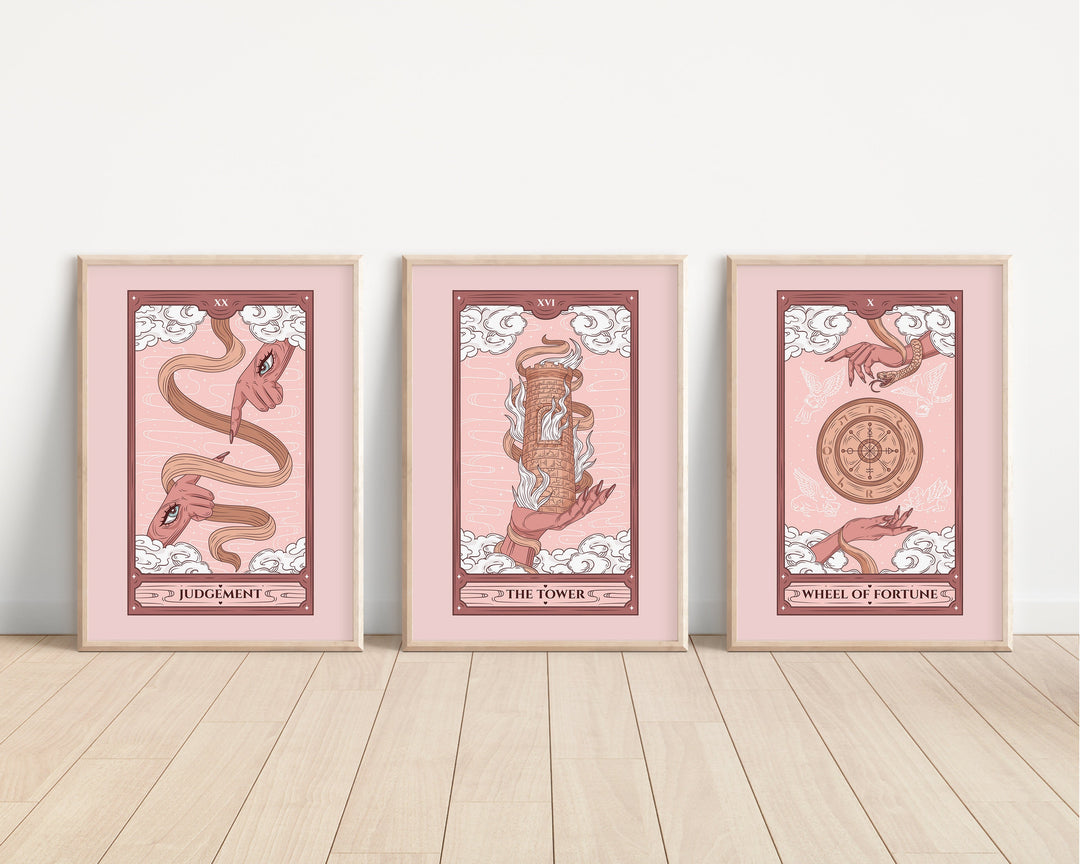 Tarot Card Prints | The Moon Death Sun Temperance | Pink Fall Autumn Bedroom Home Decor Posters Quote Halloween Wicca Style Psychic Wall Art