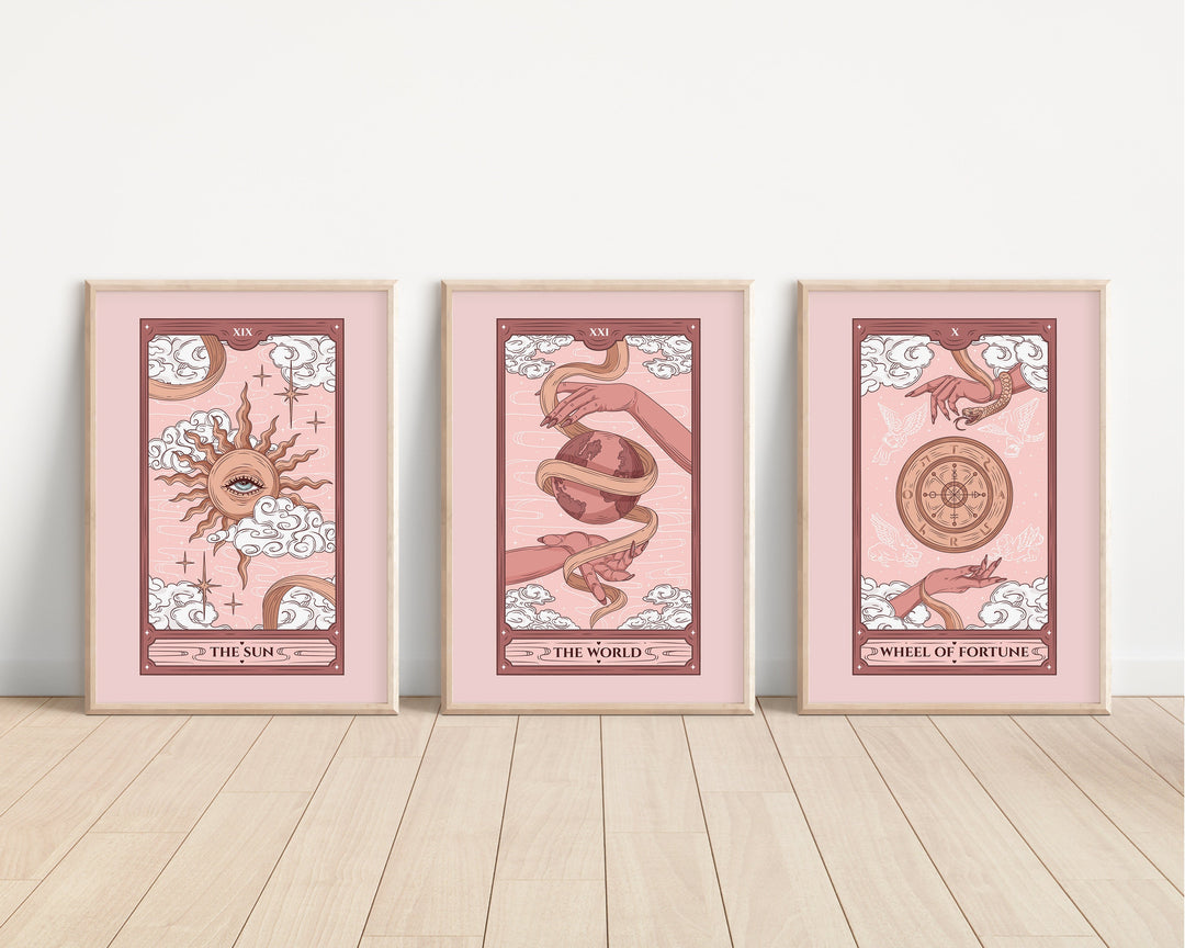 Tarot Card Prints | The Moon Death Sun Temperance | Pink Fall Autumn Bedroom Home Decor Posters Quote Halloween Wicca Style Psychic Wall Art