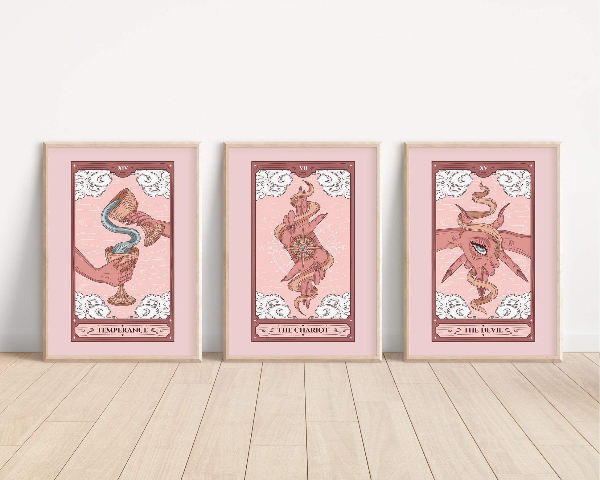 Tarot Card Prints | The Moon Death Sun Temperance | Pink Fall Autumn Bedroom Home Decor Posters Quote Halloween Wicca Style Psychic Wall Art
