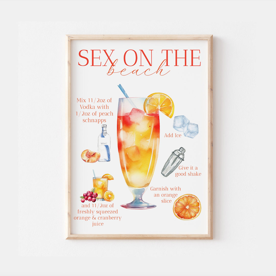 Sex on the Beach Print | Cocktail Bar Sign Decor | Watercolour Make Your Own | Kitchen Recipes Home Wall Art Posters Alcohol Gift